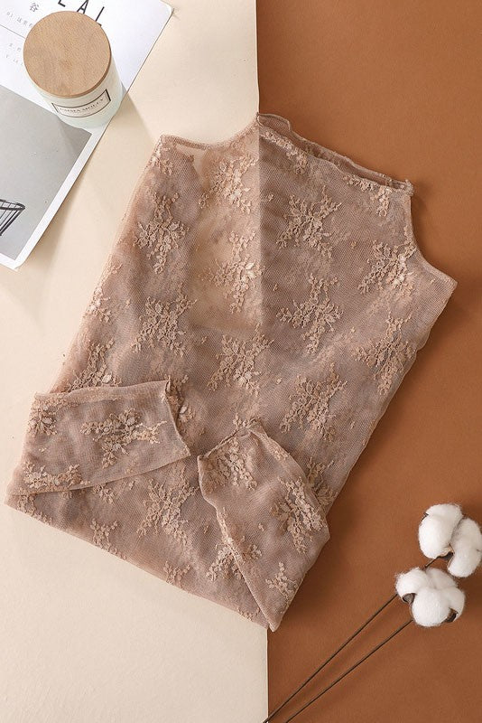 Coffee Long Sleeve Lace Top