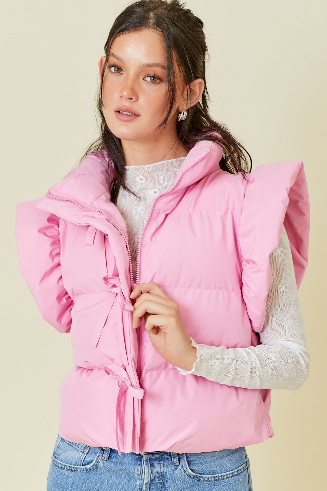 Pink Ruffle Puffer Vest