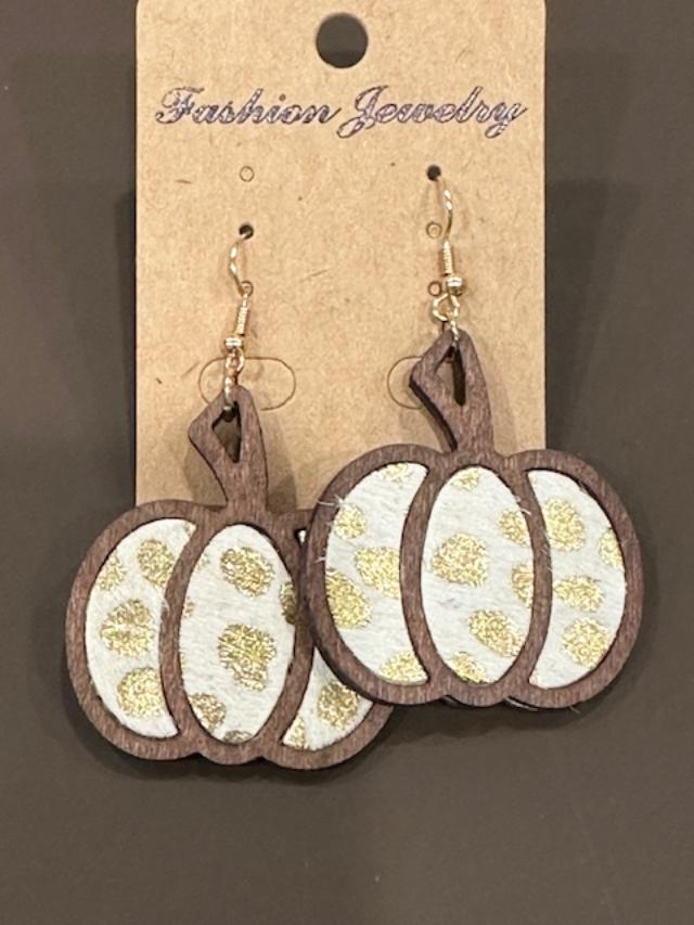 Wood Leopard Pumpkin Earrings