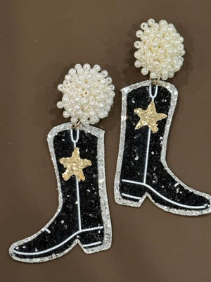 Pearl & Glitter Boot Earrings