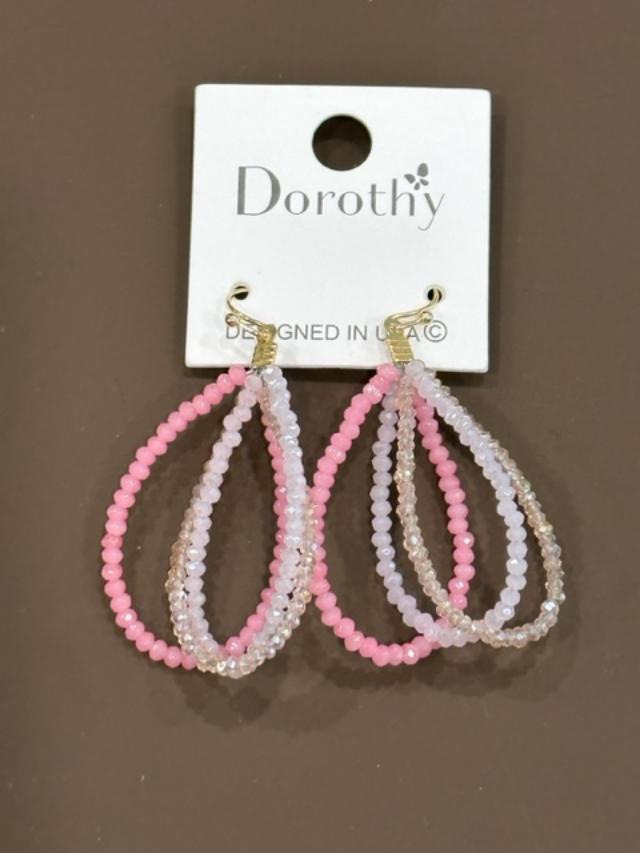 Pink Glass Triple Hoop Earrings