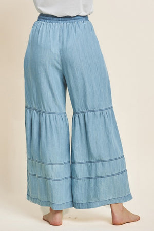 Washed Denim Wide Leg Pants