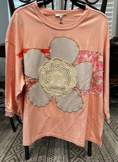 Crochet Patch Front Top in Pink