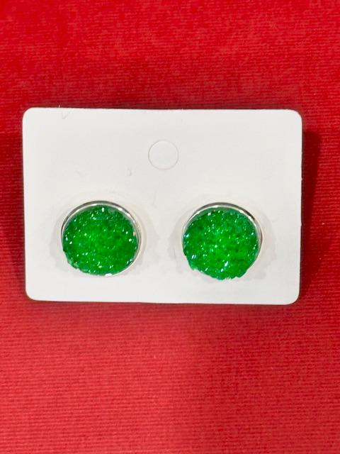 Green Button Stud Earrings