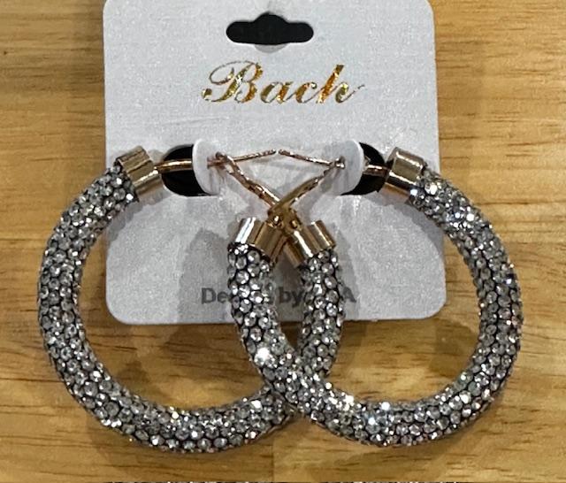 Silver Rhinestone Hoops