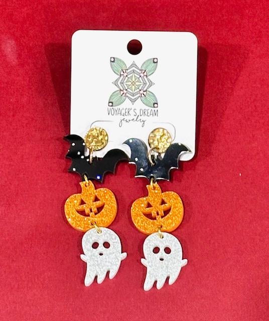 Bats, Pumpkins & Ghosts Dangle Earrings