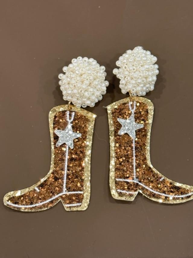 Pearl & Glitter Boot Earrings