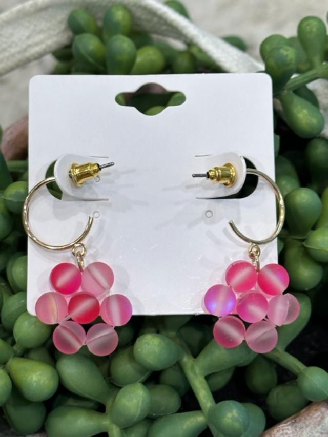 Pink Flower Drop Earrings