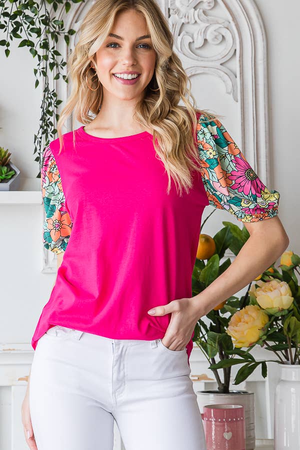 The Fuschia Floral Puff Top