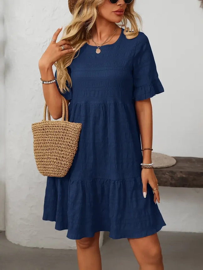 Textured Navy Tiered Dress