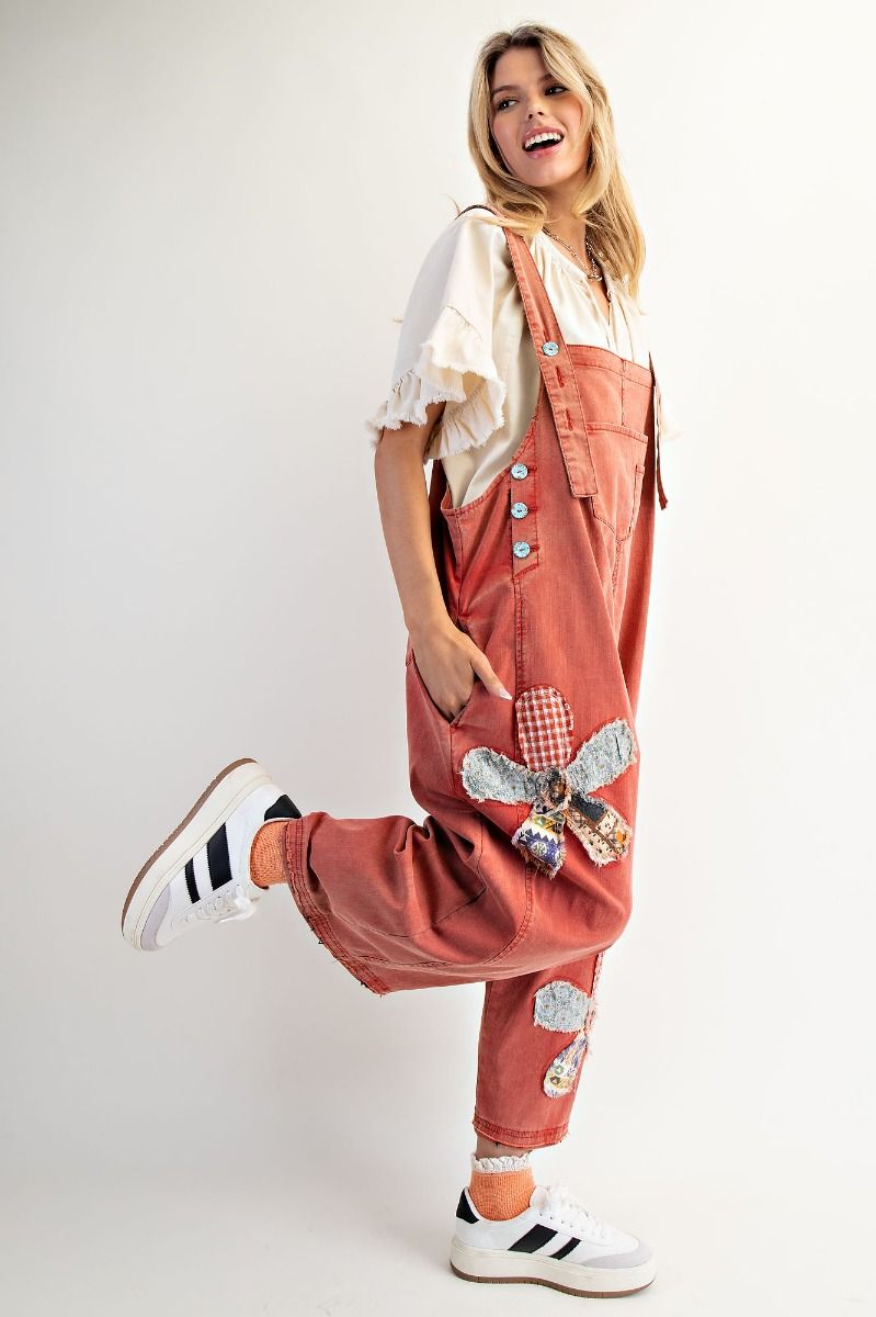 Red Boho Patch Overalls