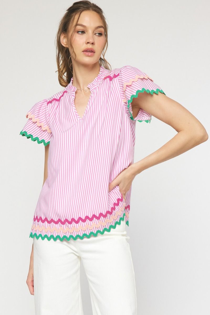 Pink Stripe V-Neck