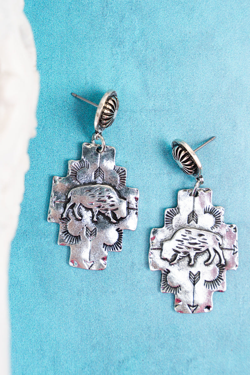Silvertone Buffalo Earrings