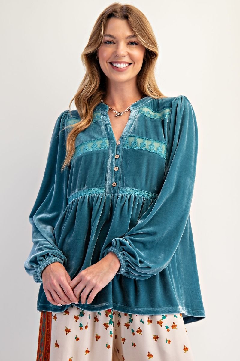 Teal Velvet Blouse