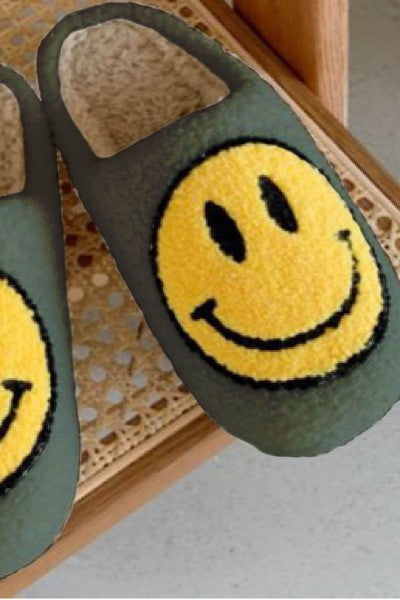 Olive Smiley Face Slippers