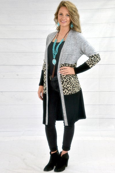 Leopard Color Block Cardigan