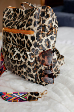 Aztec Strap Leopard/Cow Print Crossbody Sling Bag Cream Leopard