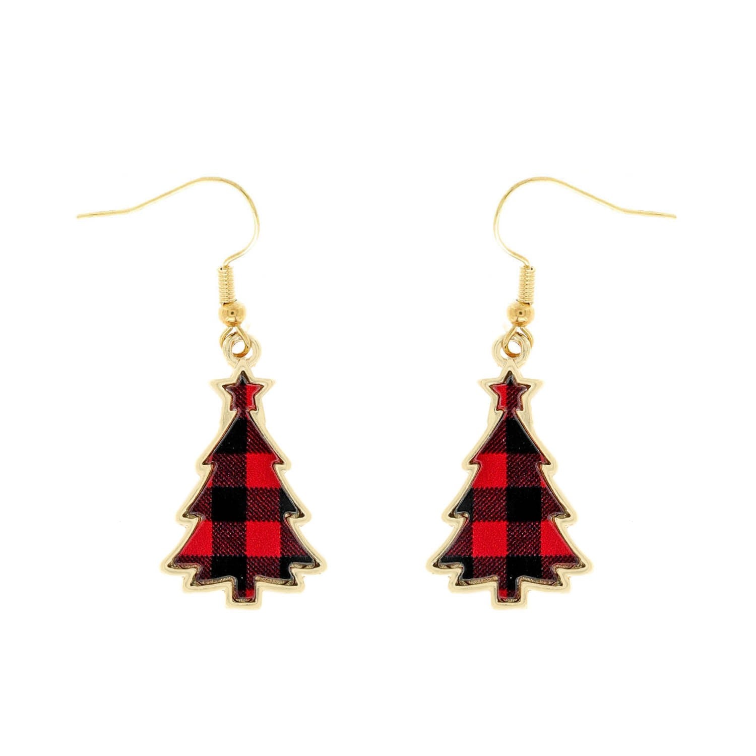 Red Plaid Christmas Tree Earrings