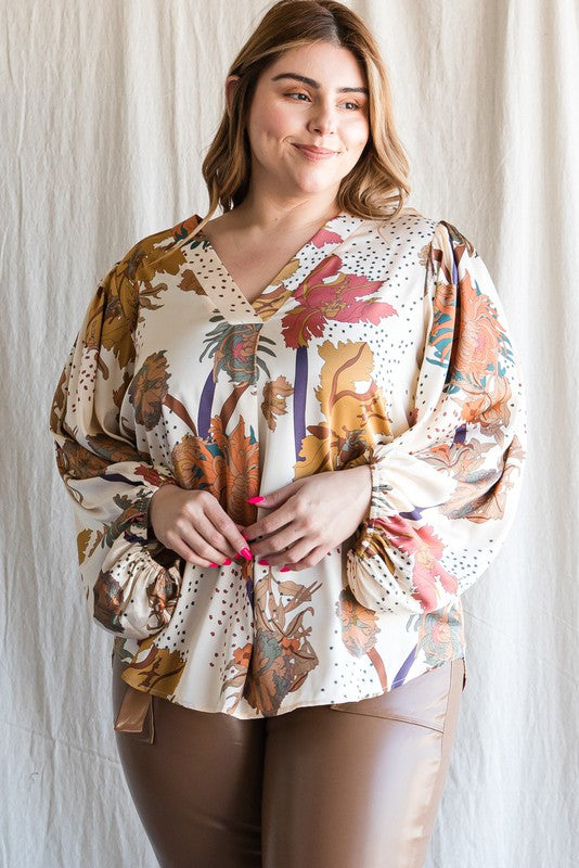 Curvy Satin Floral Top