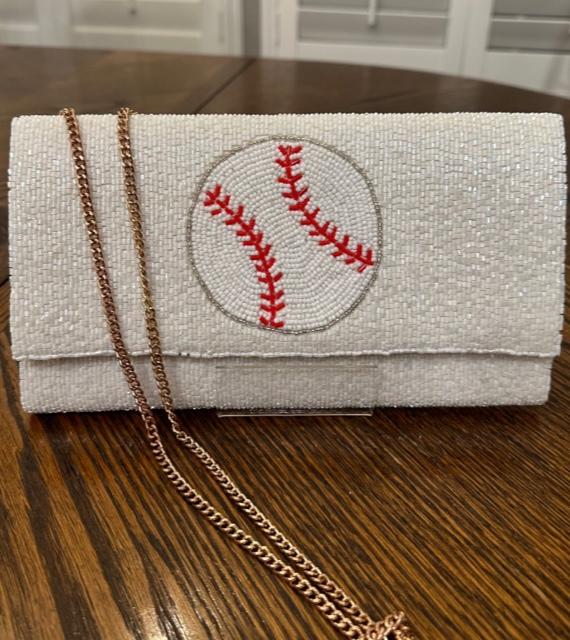 White Baseball Beaded Crossbody Purse