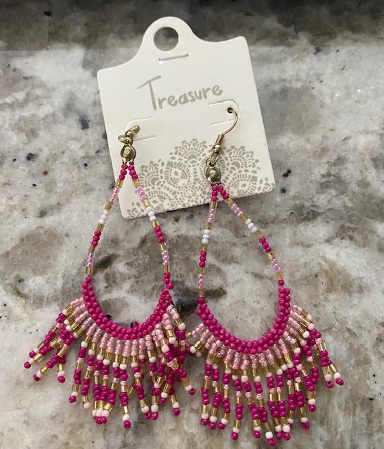 Pink Seed Bead Drop Earrings