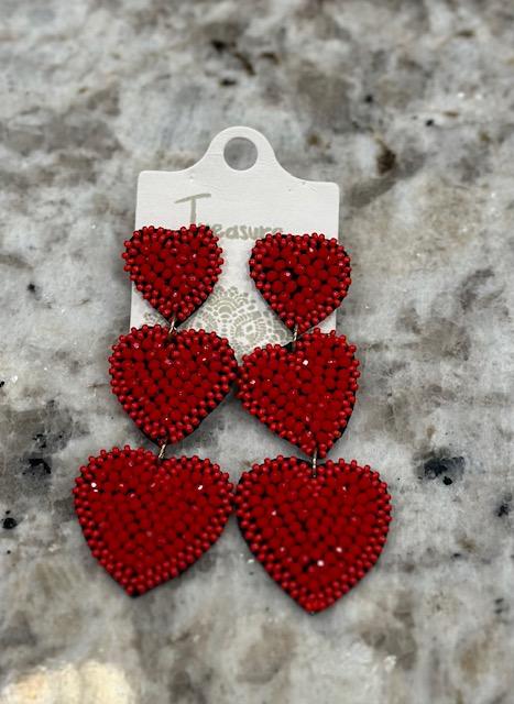 Triple Heart Drop Earrings