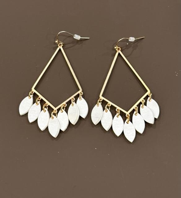 White Geometric Charm Earrings