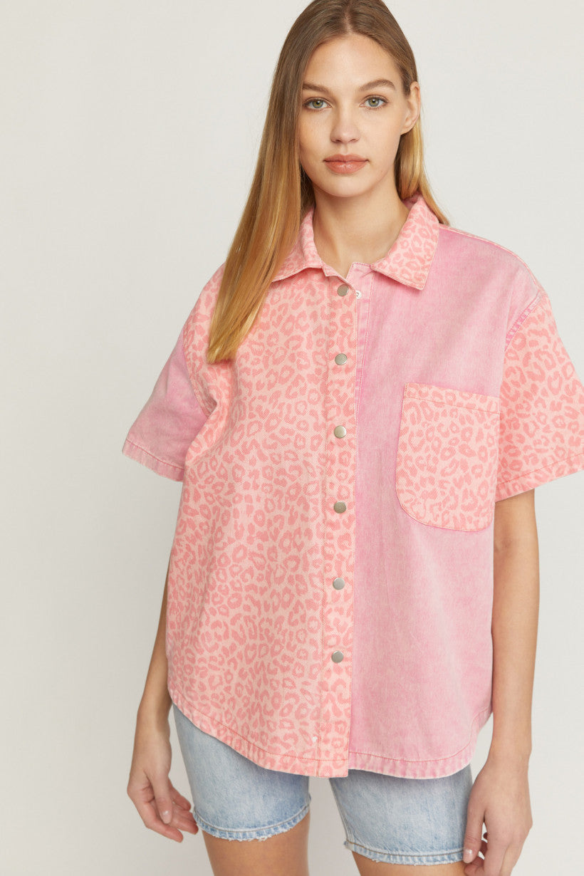 Carolina Pink Cheetah Button Down