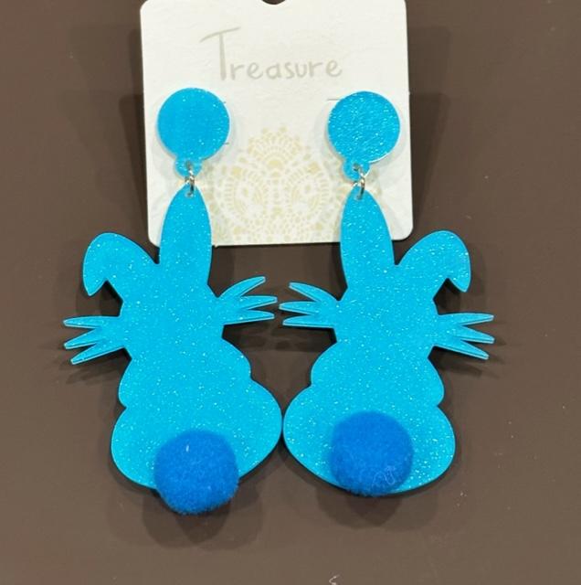 Blue Acrylic Bunny Earrings