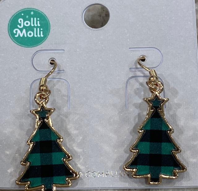 Green Plaid Christmas Tree Earrings