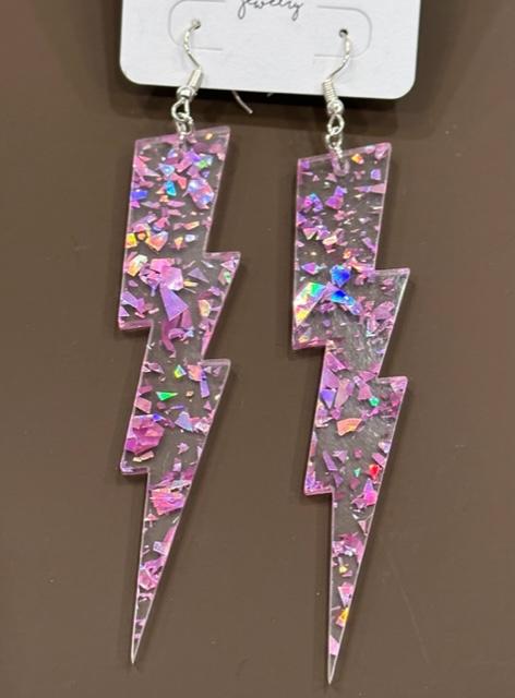 Pink Glitter Bolt Earrings