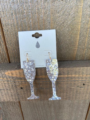 Glitter Champagne Glass Earrings