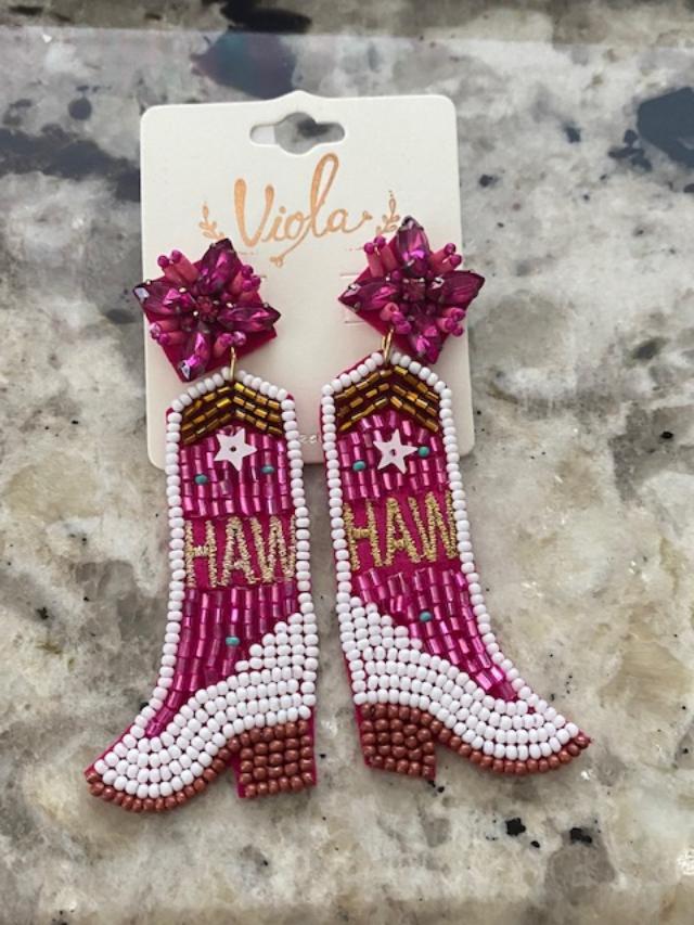 Seed Bead Yee Haw Boot Earrings