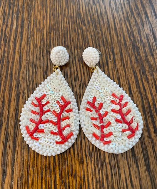 Seed Bead Baseball Earrings