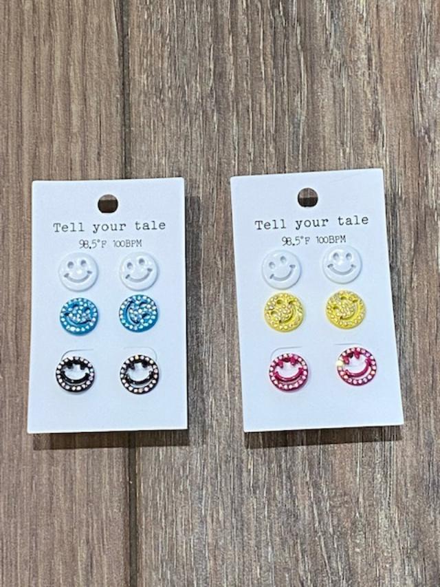 Smiley Face Earring Trio Set