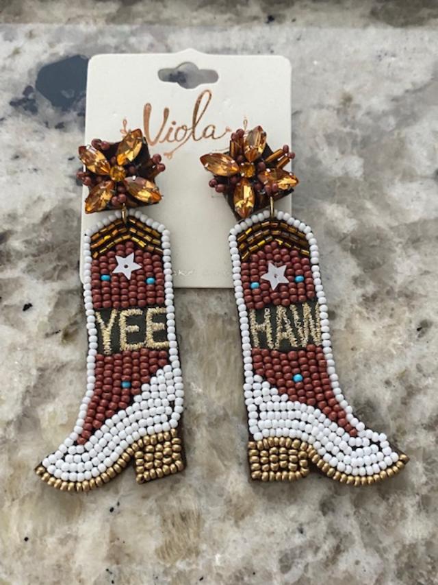 Seed Bead Yee Haw Boot Earrings