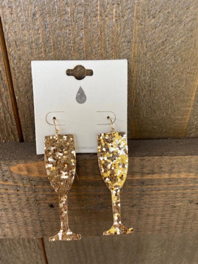 Glitter Champagne Glass Earrings