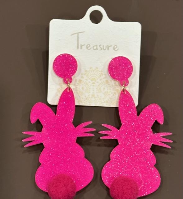 Fuschia Acrylic Bunny Earrings