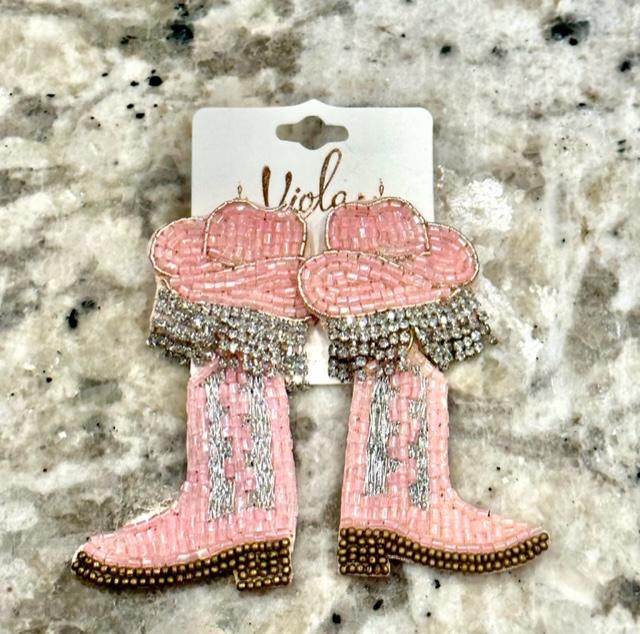 Pink Hat & Boot Earrings