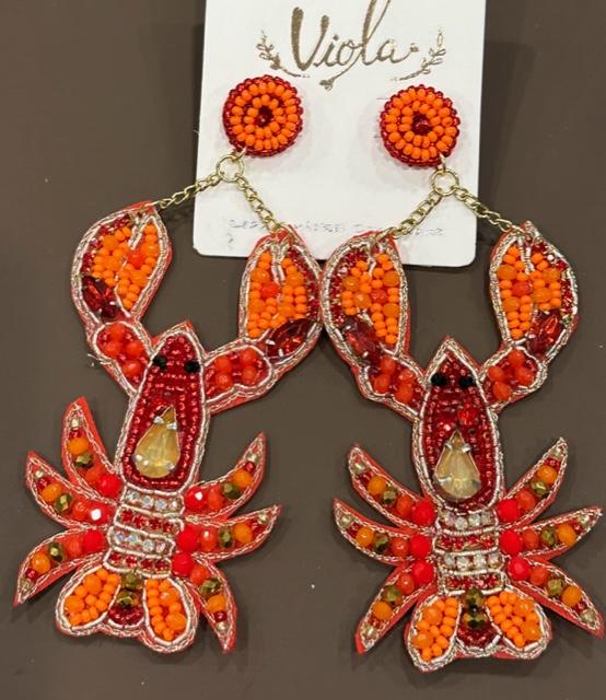 Seed Bead Crawfish Earrings