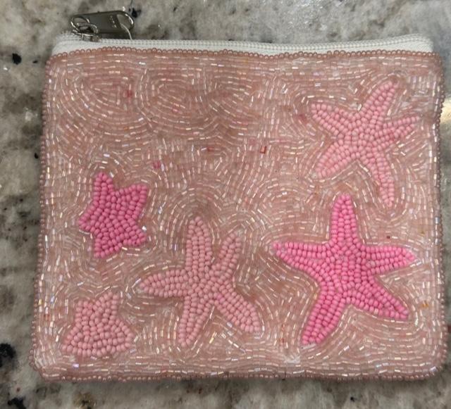 White seed deals beaded starfish coin purse