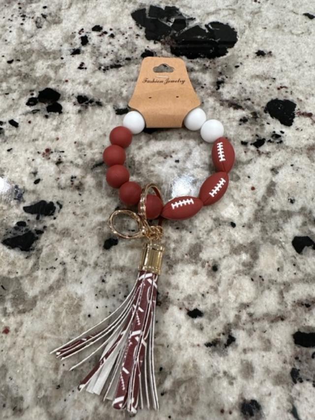 Football Beaded Bracelet Keychain