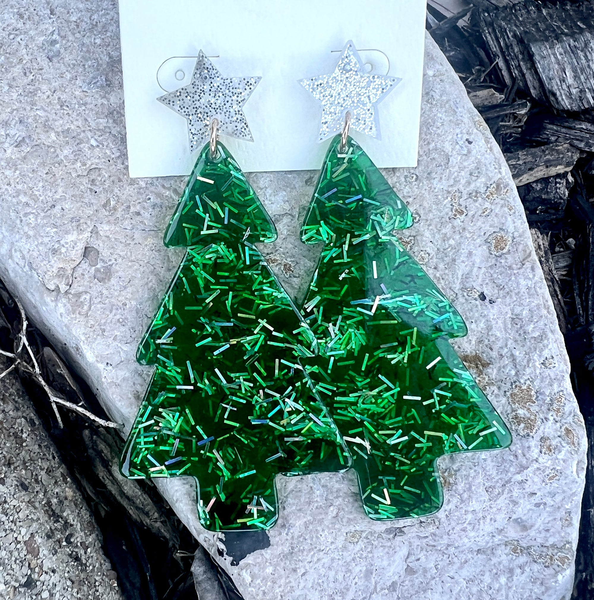 Glitter Acrylic Tree Earrings