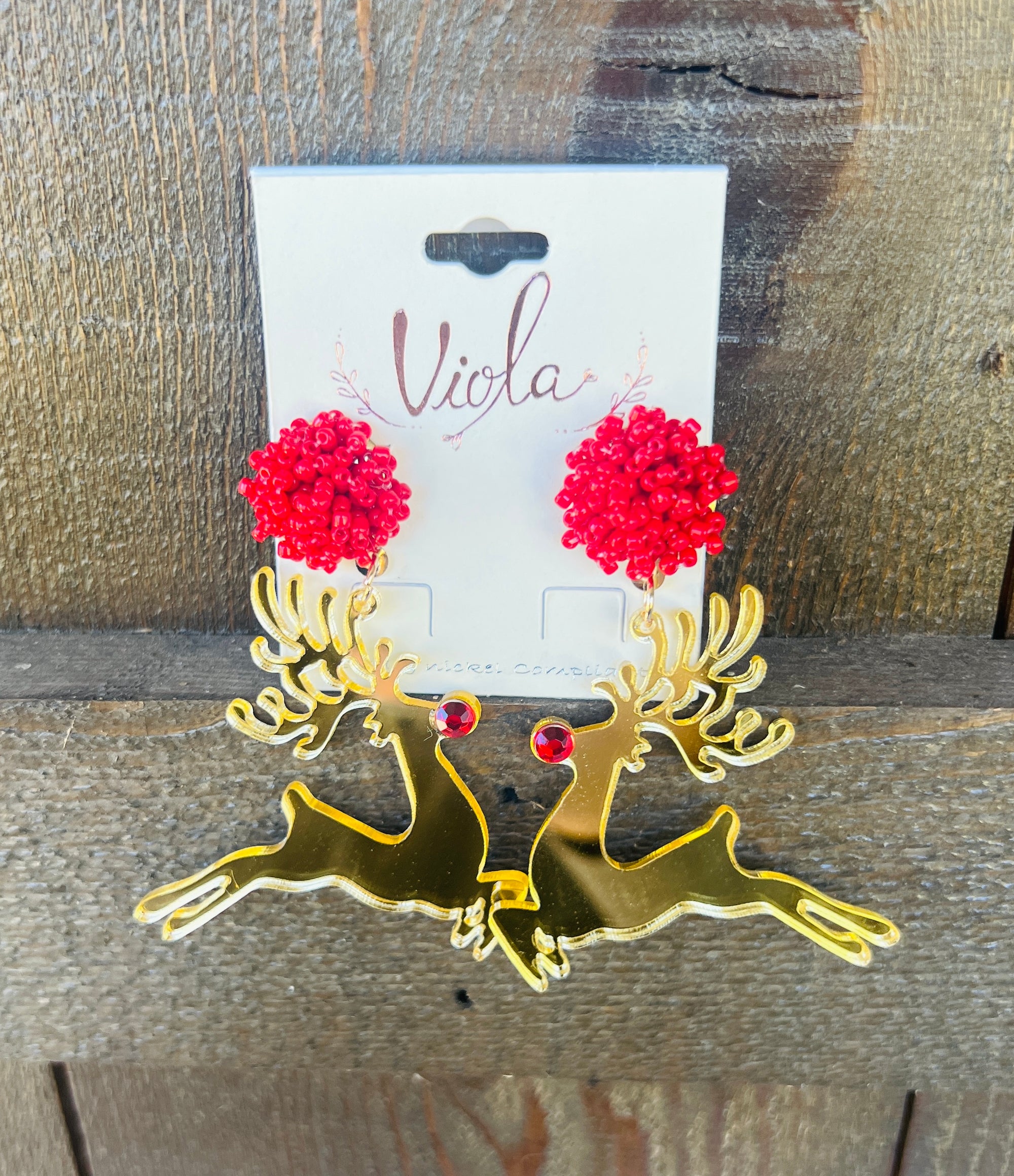 Red & Gold Rudolph Earring