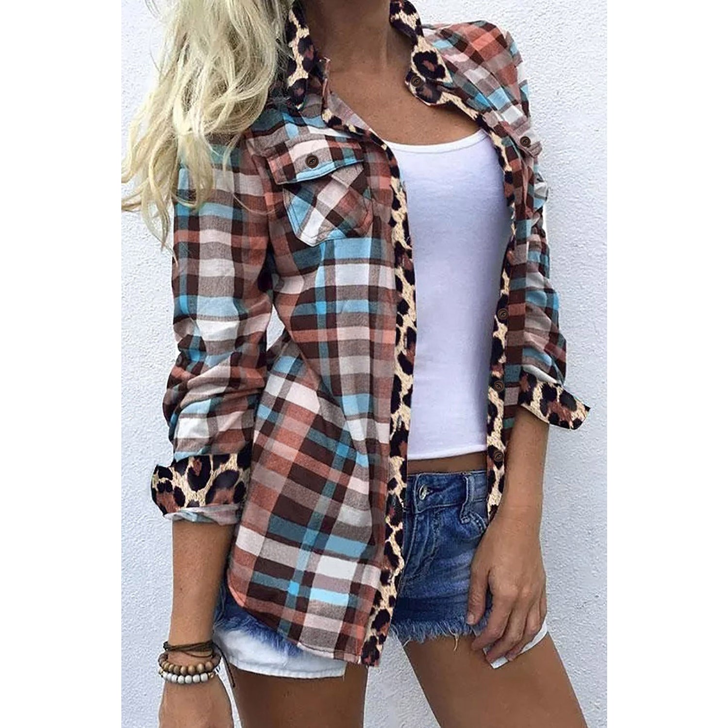 Plaid Print Leopard Top