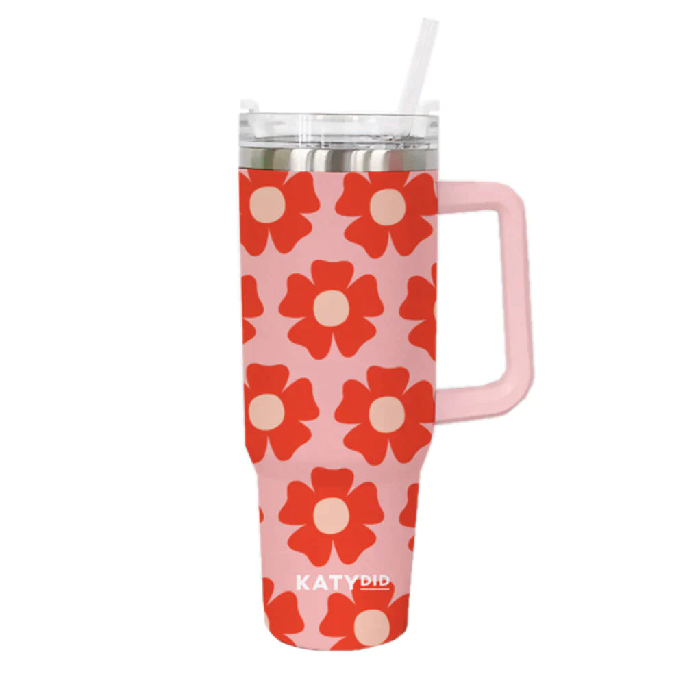 Pastel Happy Face Tumbler Cup with Handle and Straw