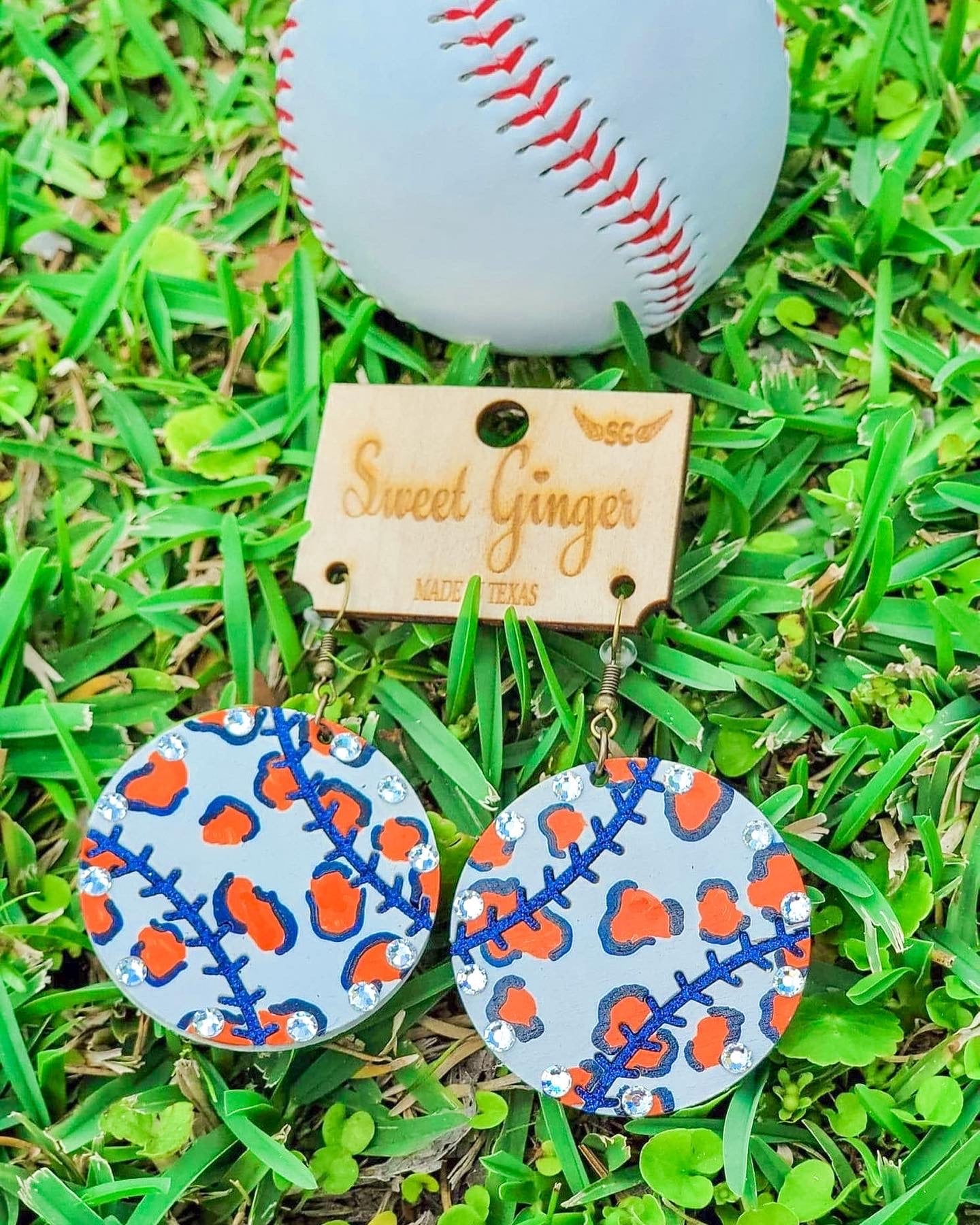 Leopard Painted Baseball Earrings