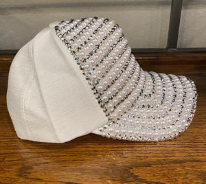 Beaded White Ballcap